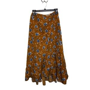 Kiss & Cry XL Floral Wrap Skirt Rust Blue Boho Ruffle Hem Midi Maxi Cottagecore‎